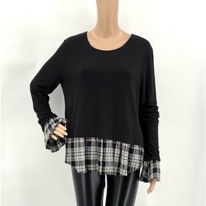 GENERATION LOVE  PLAID RUFFLE HEM & CUFFS PULLOVER